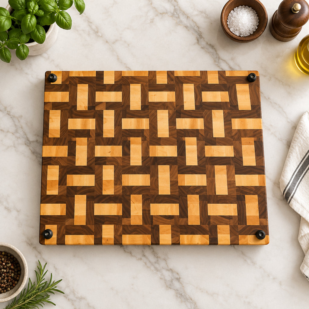 Basket Weave Black Walnut & Maple End Grain Cutting Board 14.75 x 17.75