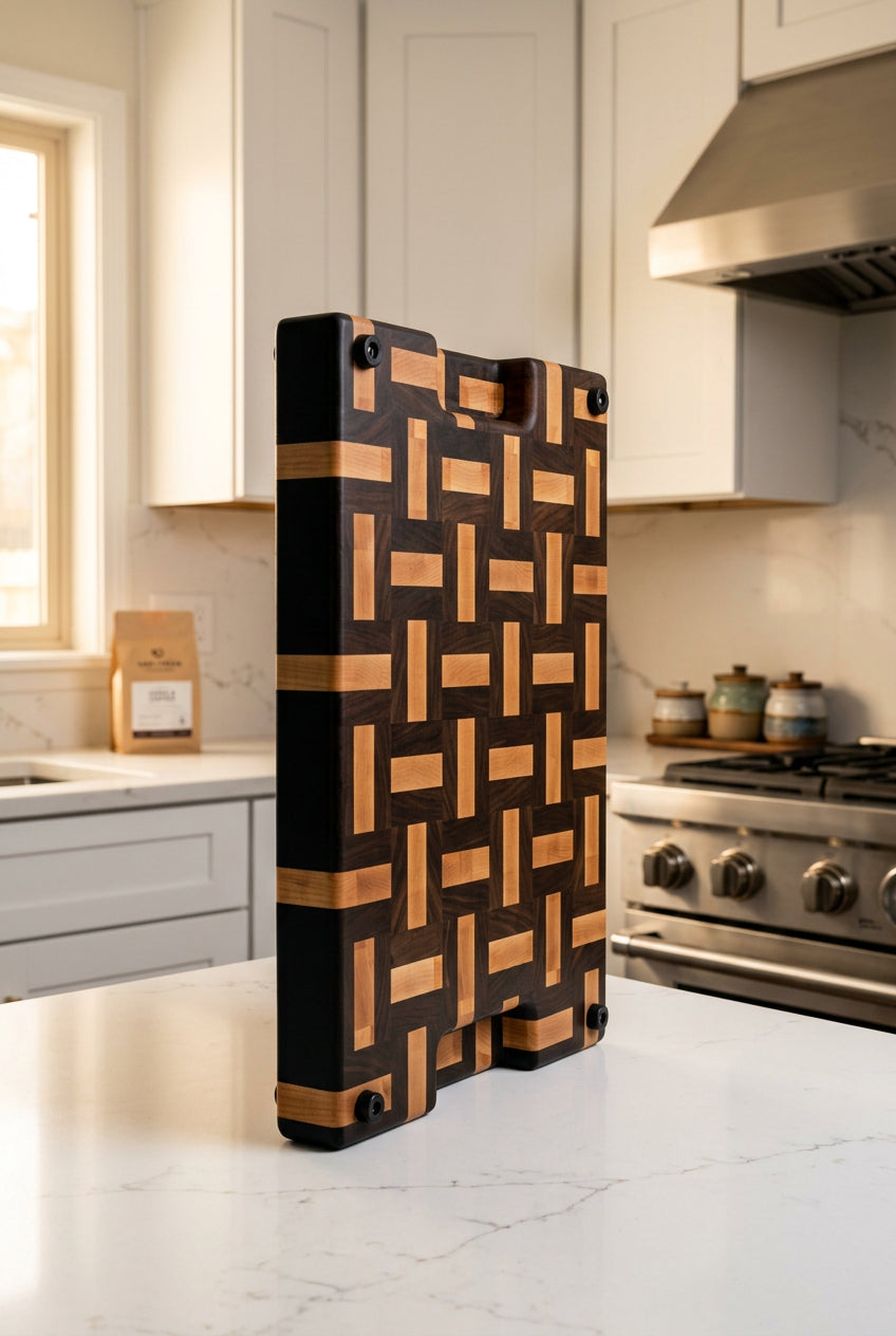 Basket Weave Maple & Walnut End Grain Cutting Board