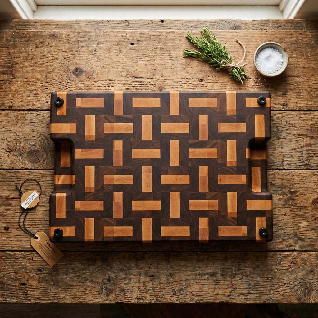 Handcrafted Basket Weave End Grain Cutting Board – Northern Hard Maple & Black Walnut – 12" x 18" x 2"
