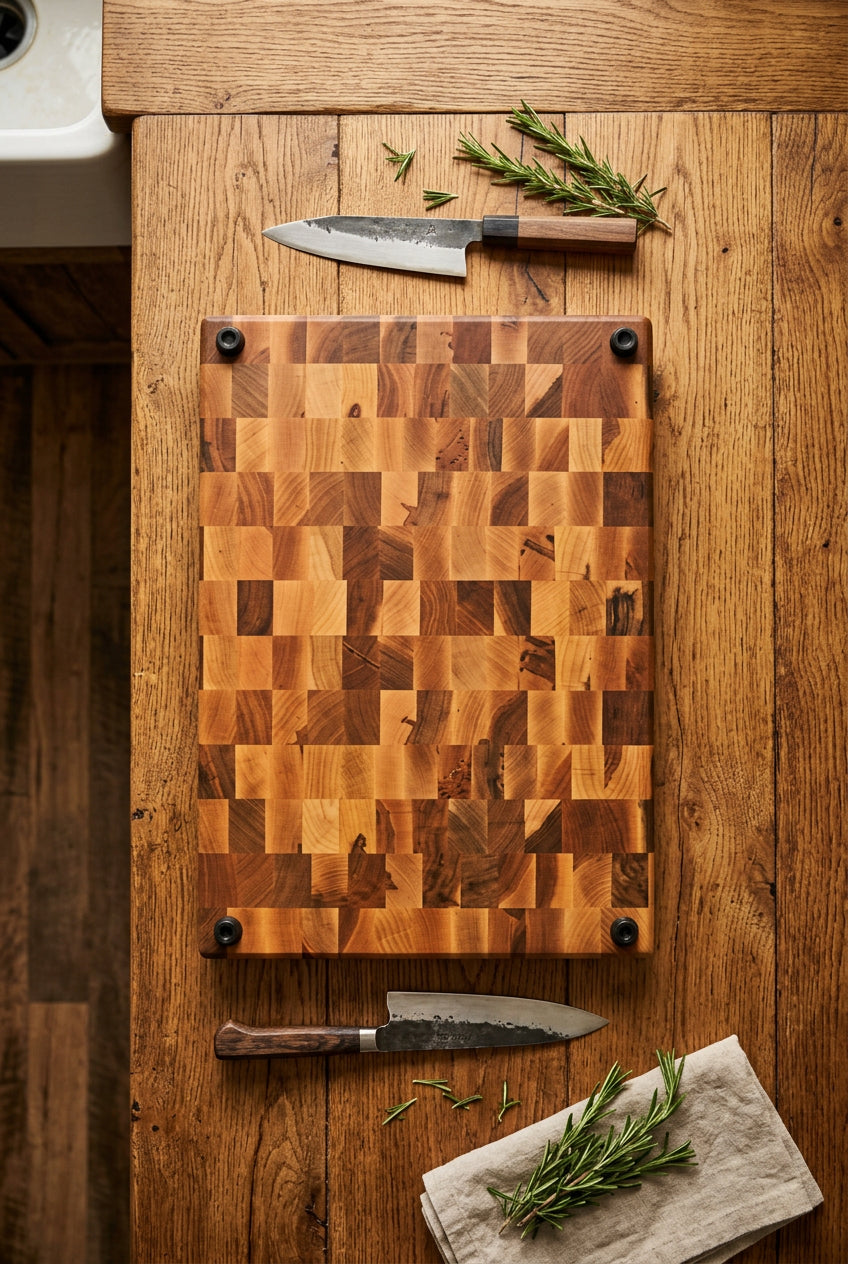 11.5x18x2" end grain natural hard maple cutting board with rubber feet