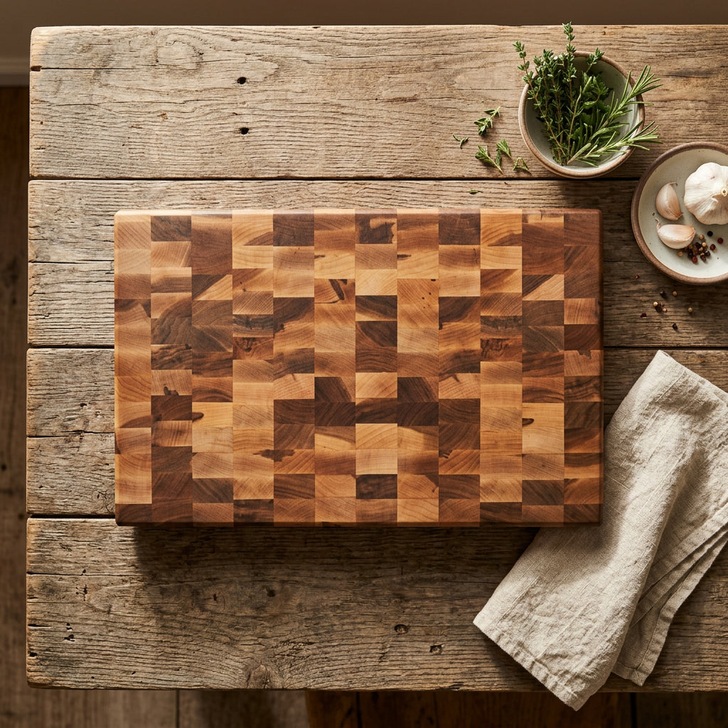 11.5x18x2" end grain natural hard maple cutting board with rubber feet