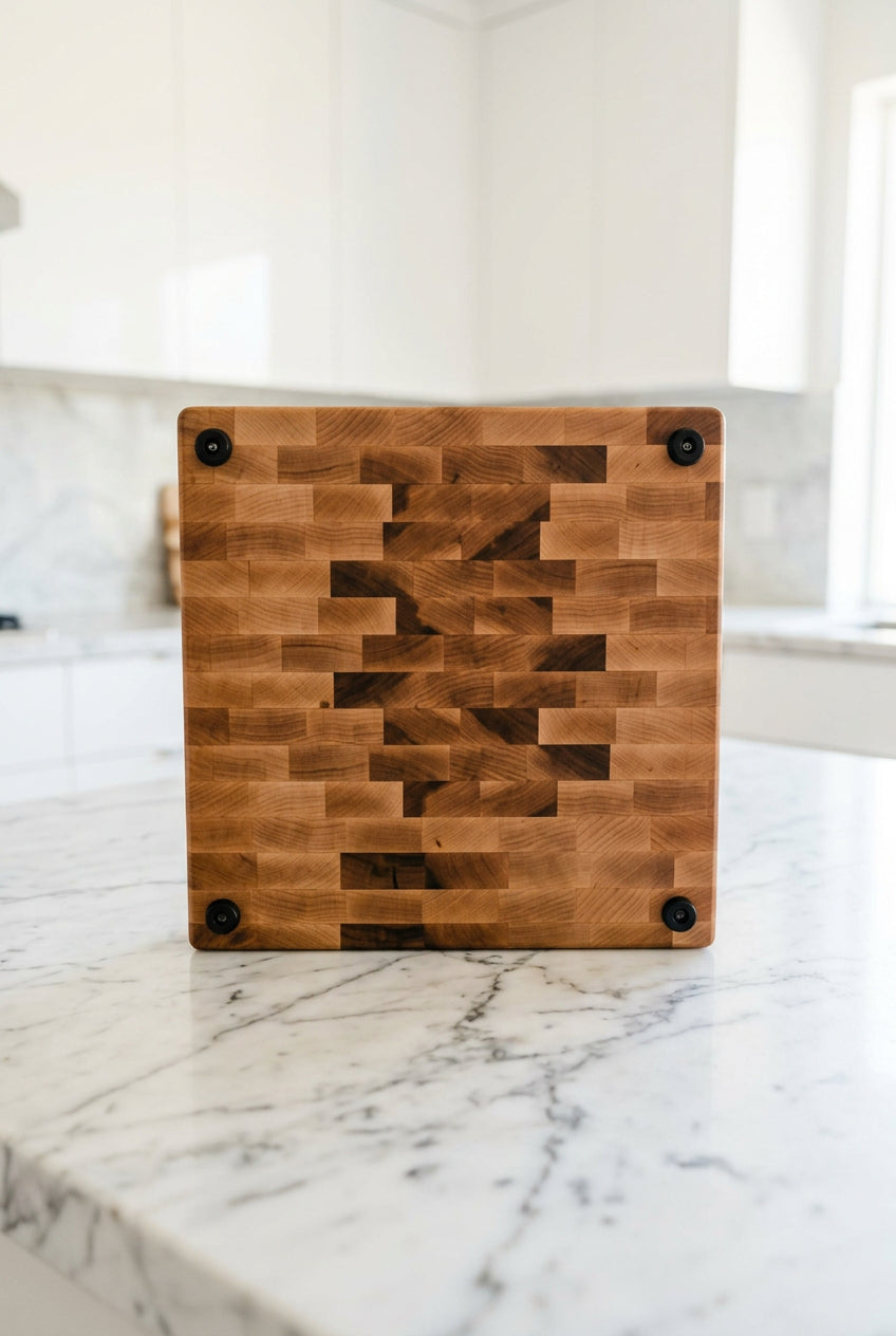 End Grain Maple Cutting Board 11x11 with Rubber Feet