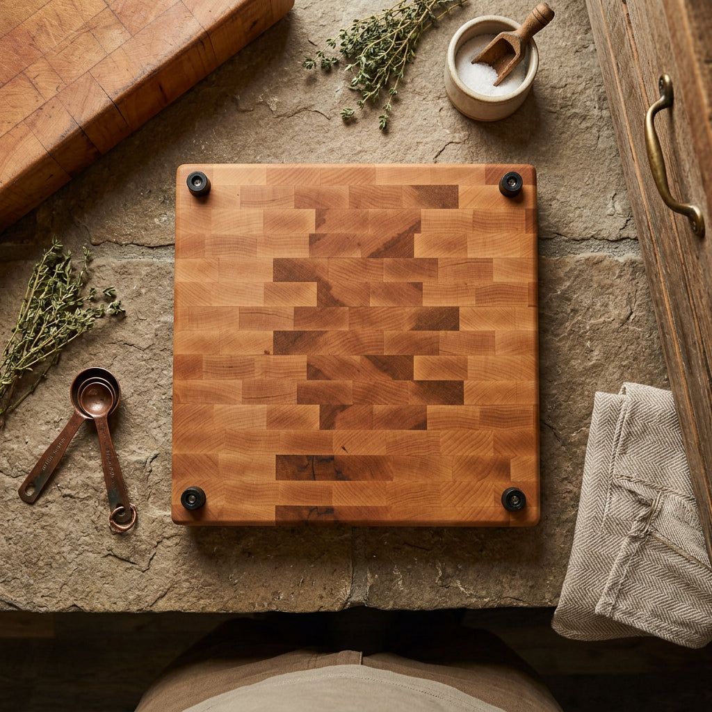 End Grain Maple Cutting Board 11x11 with Rubber Feet