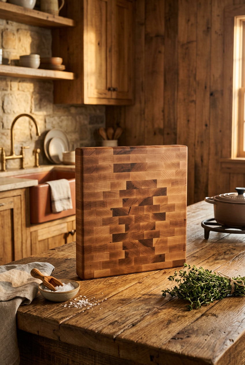 End Grain Maple Cutting Board 11x11 with Rubber Feet