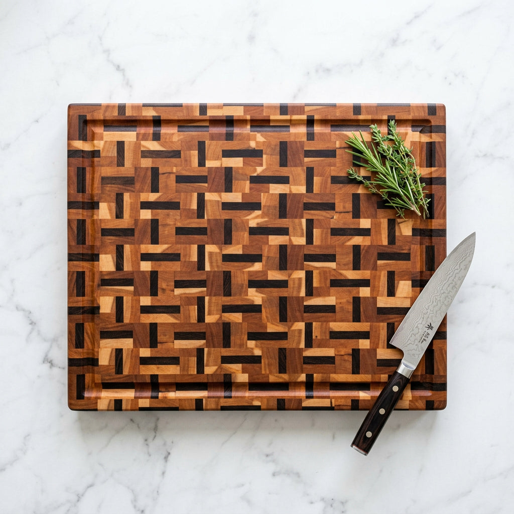 Basket Weave Cherry & Black Walnut End Grain Cutting Board 11.5 x 15