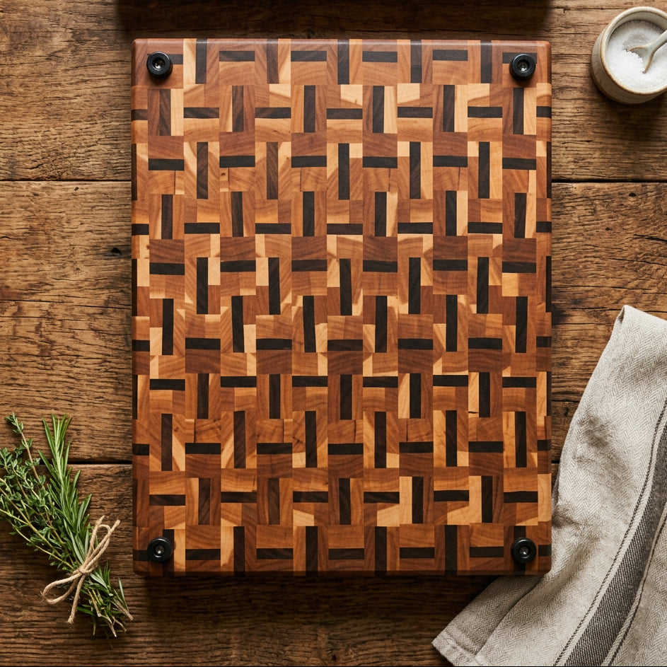 Basket Weave Cherry & Black Walnut End Grain Cutting Board 11.5 x 15