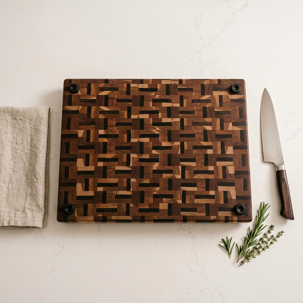 Basket Weave Cherry & Black Walnut End Grain Cutting Board 11.5 x 15