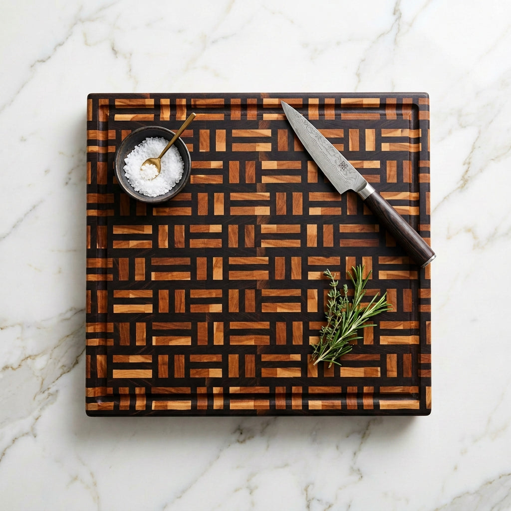 Cherry & Black Walnut Basket Weave End Grain Cutting Board 14.5 x 17