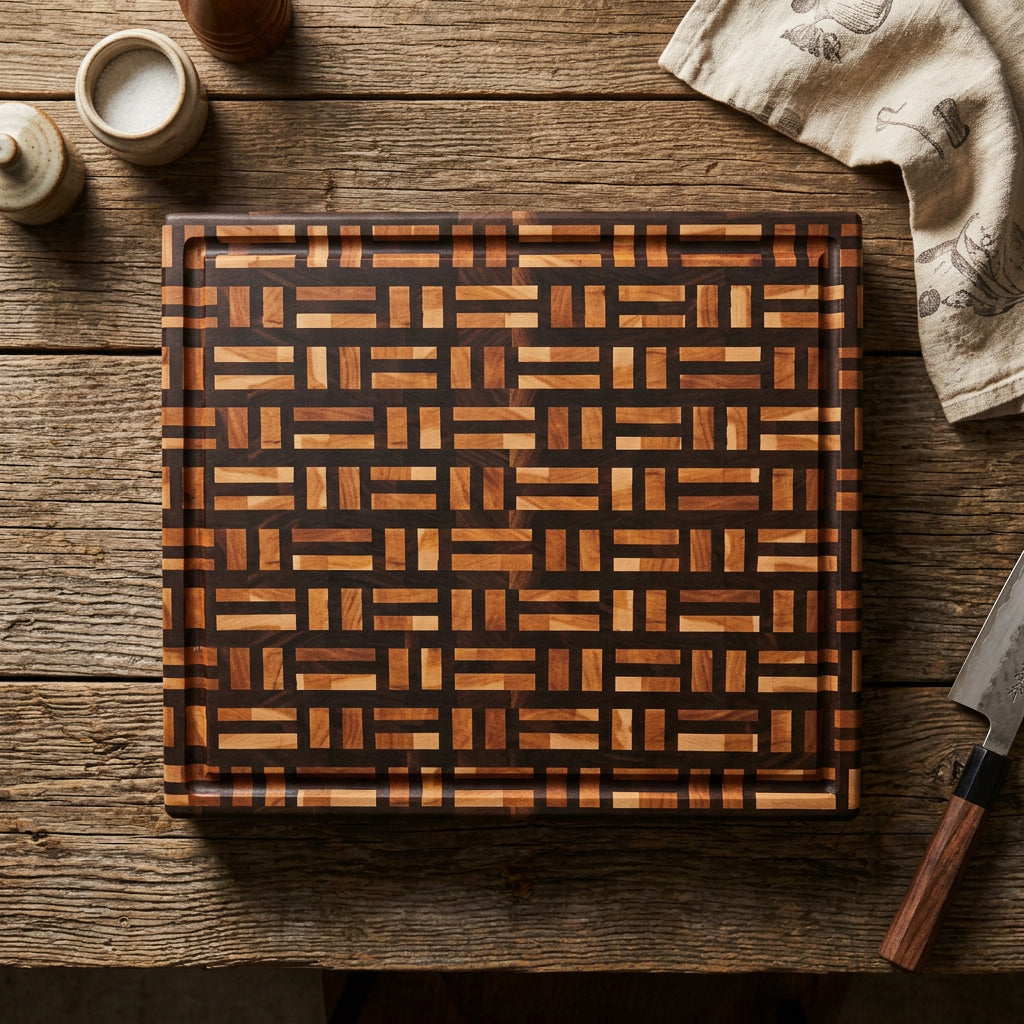 Cherry & Black Walnut Basket Weave End Grain Cutting Board 14.5 x 17