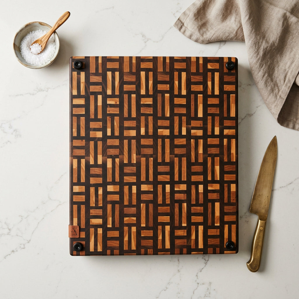 Cherry & Black Walnut Basket Weave End Grain Cutting Board 14.5 x 17