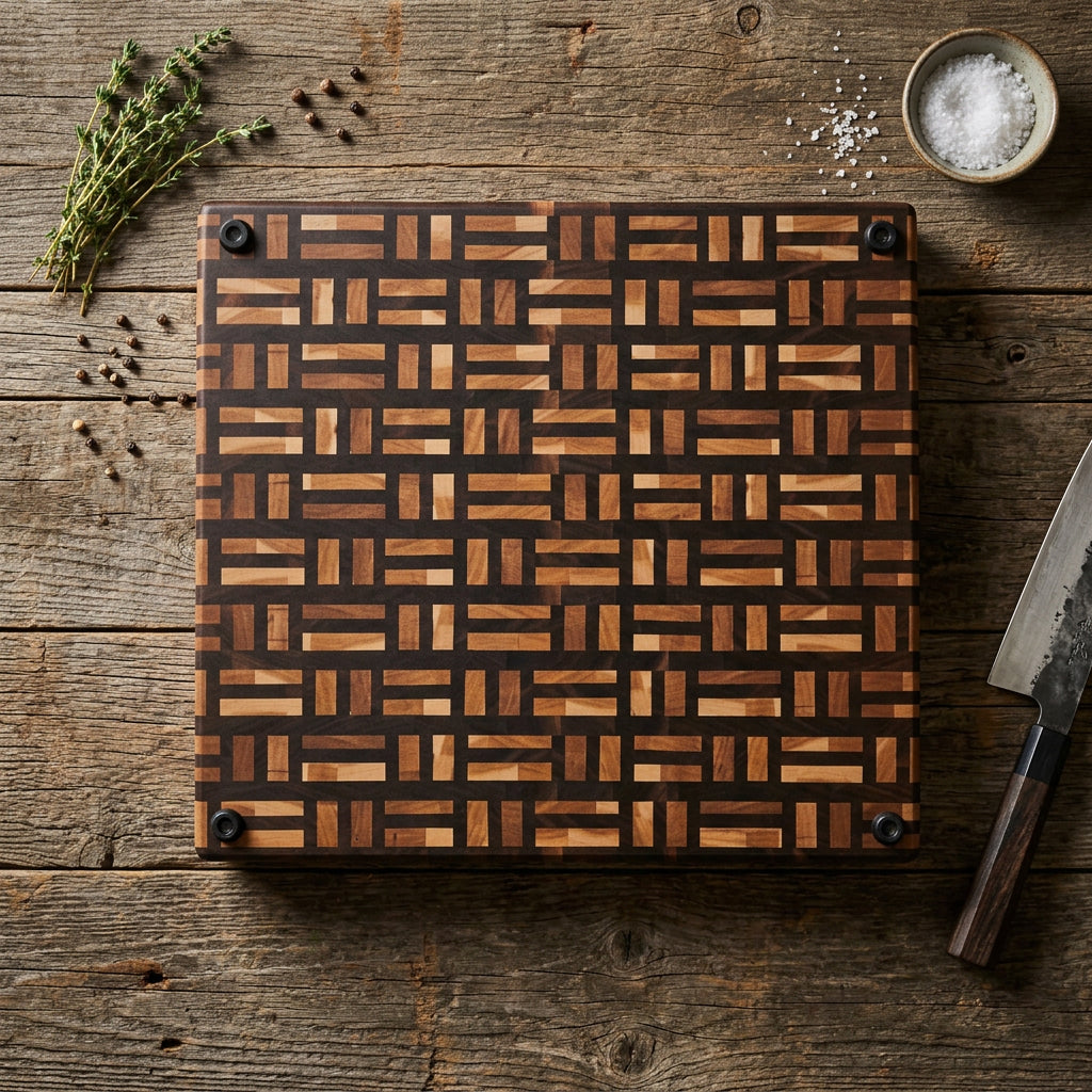 Cherry & Black Walnut Basket Weave End Grain Cutting Board 14.5 x 17