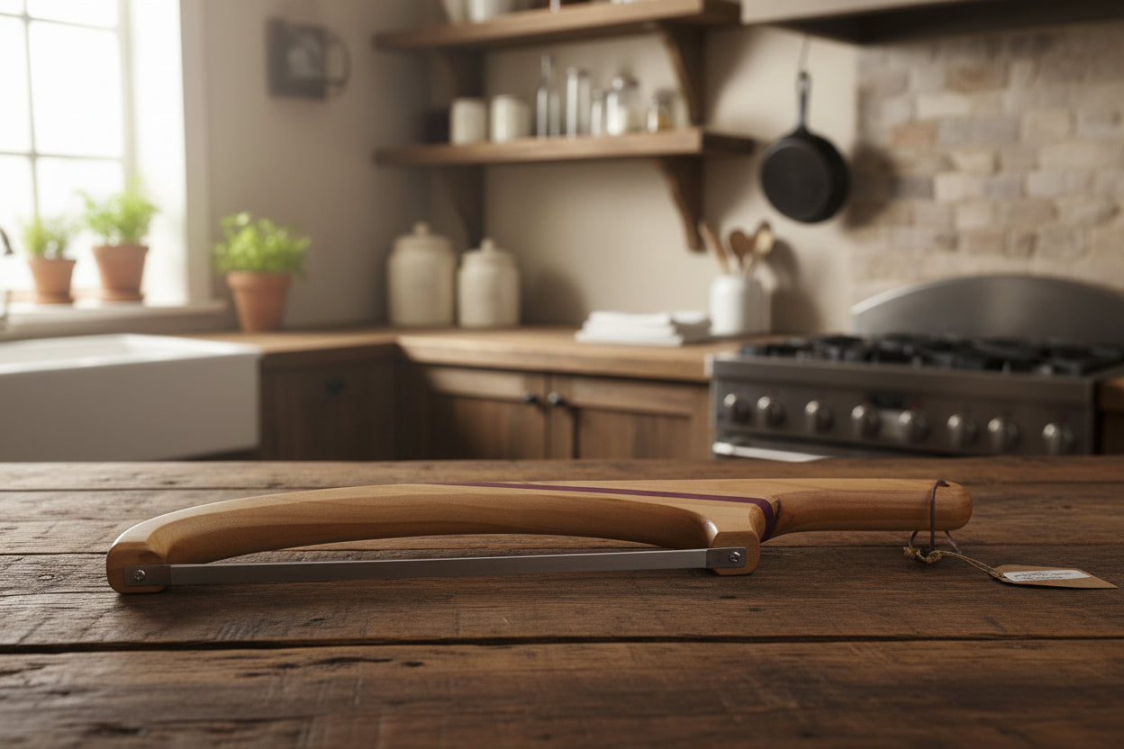 16" Right‑Handed Bread Knife — Cherry, Purpleheart & Ambrosia Maple