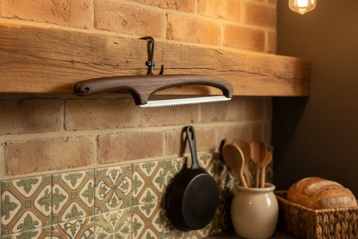 16" Right‑Handed Bread Knife — Black Walnut Handcrafted • Serrated Wooden Blade • Food‑Safe Finish