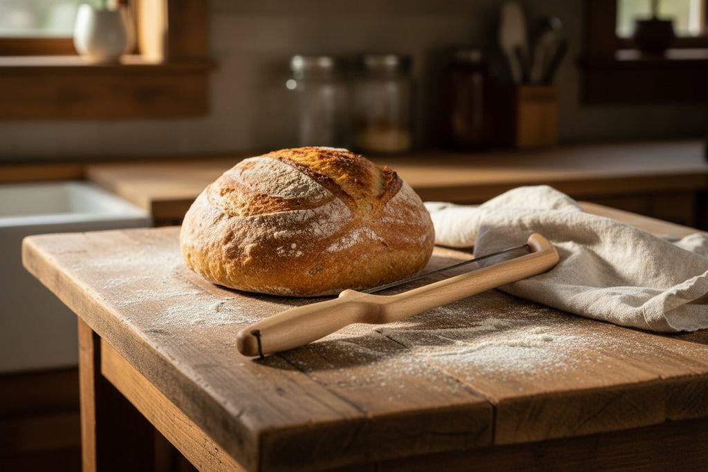 Handcrafted 16" Northern Hard Maple Bread Knife — Right‑Handed Sourdough Slicer