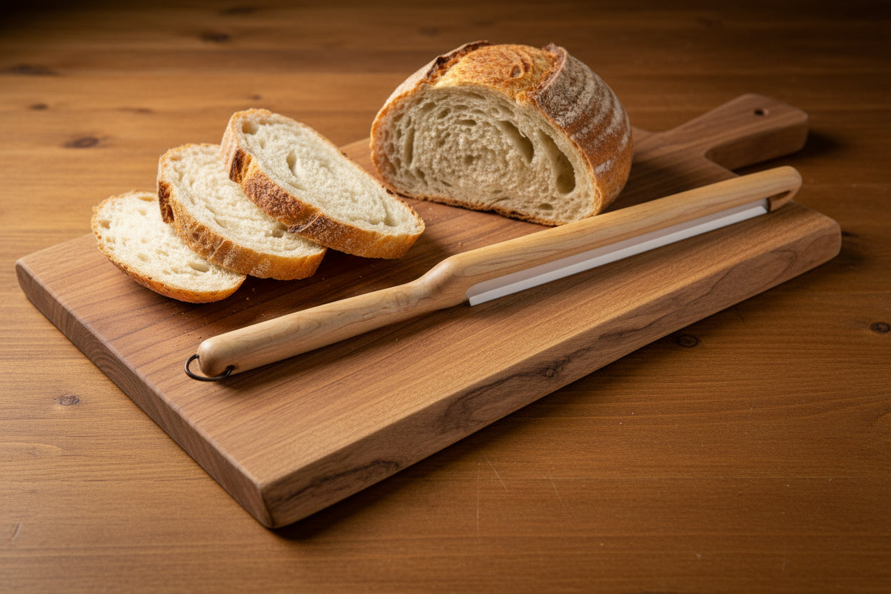 Handcrafted 16" Northern Hard Maple Bread Knife — Right‑Handed Sourdough Slicer