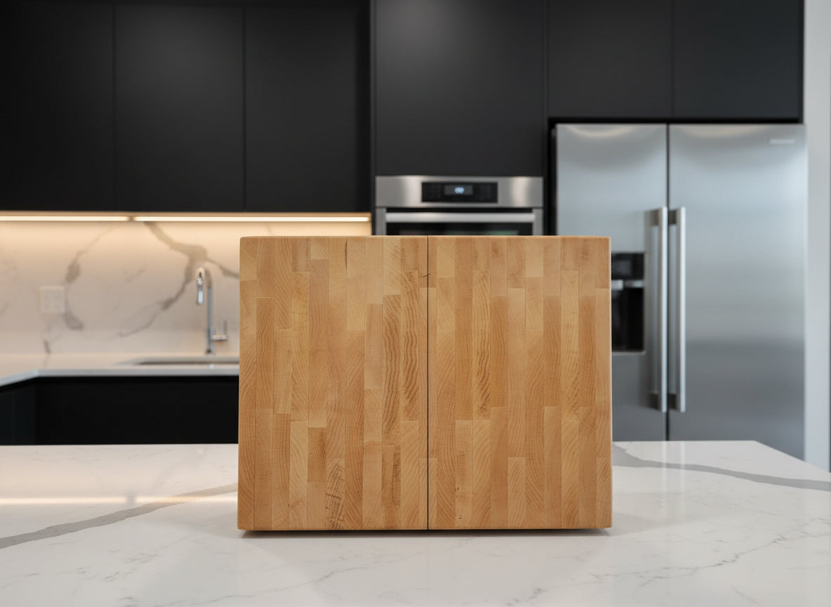 Handmade Hard Maple End Grain Butcher Block – 12x16x1.25" with Rubber Feet