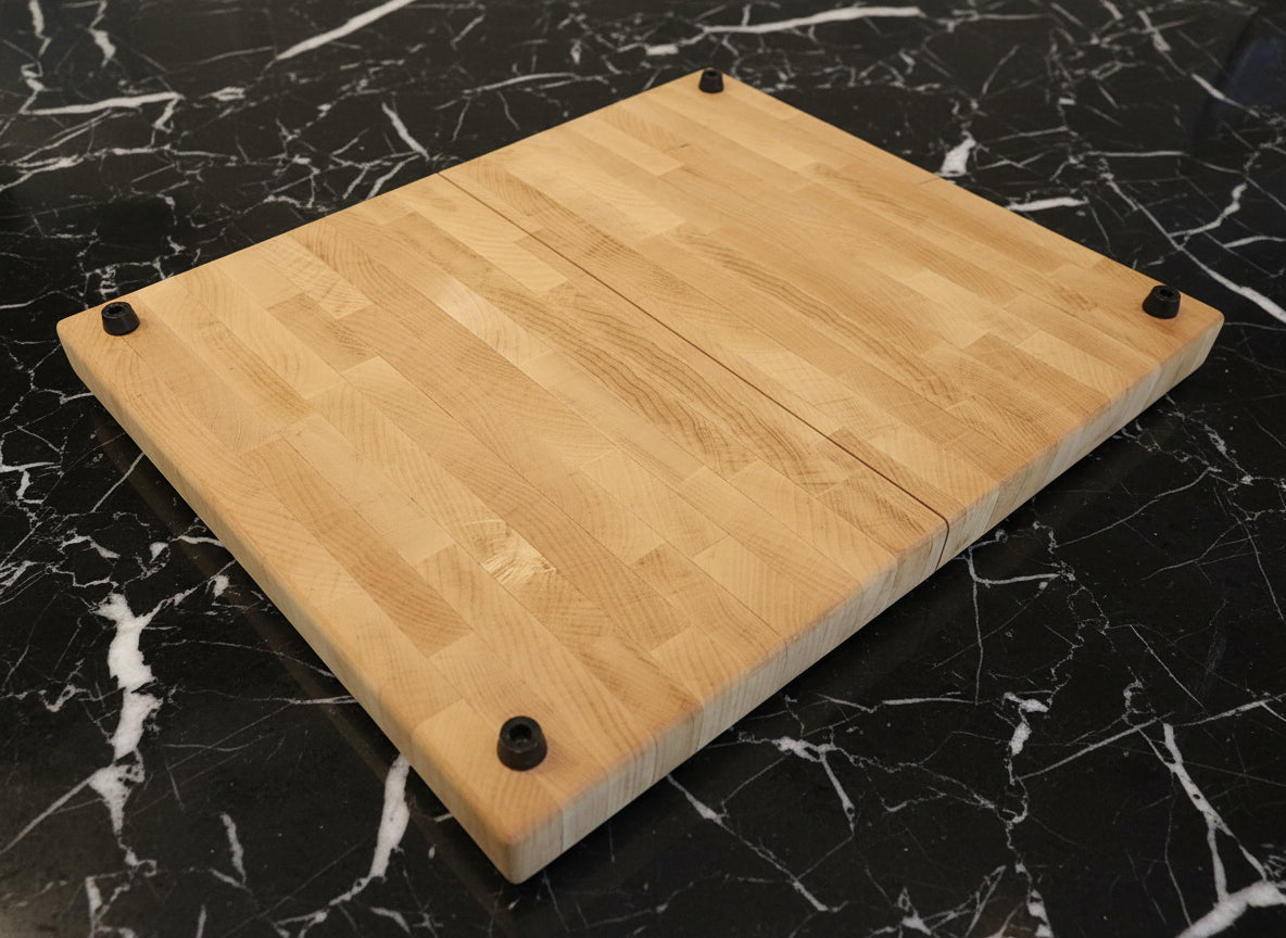 Handmade Hard Maple End Grain Butcher Block – 12x16x1.25" with Rubber Feet