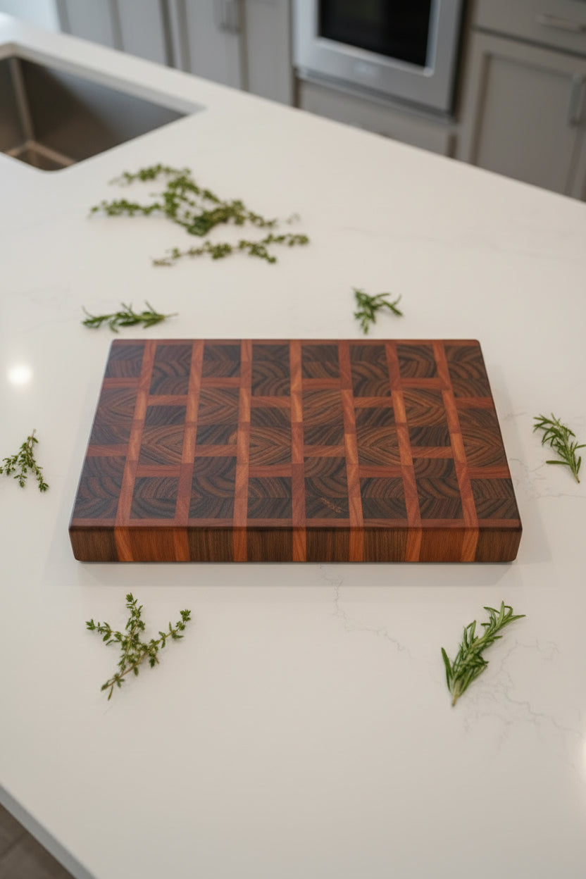 Burmese Teak and Red Grandis cutting board