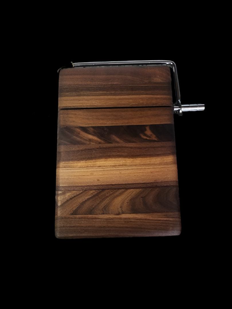 Handcrafted Cheese Slicer – Black Walnut – 6" x 9" x 3/4" – Includes Conditioner & Spare Wire
