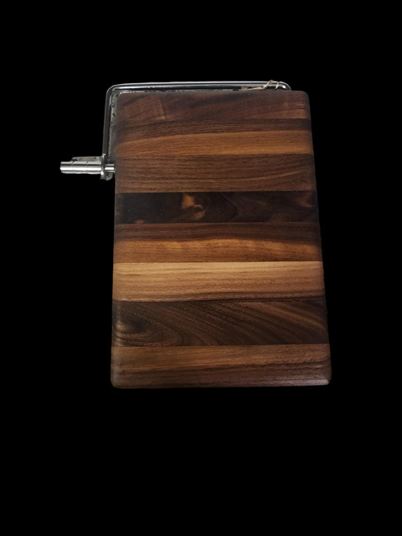 Handcrafted Cheese Slicer – Black Walnut – 6" x 9" x 3/4" – Includes Conditioner & Spare Wire