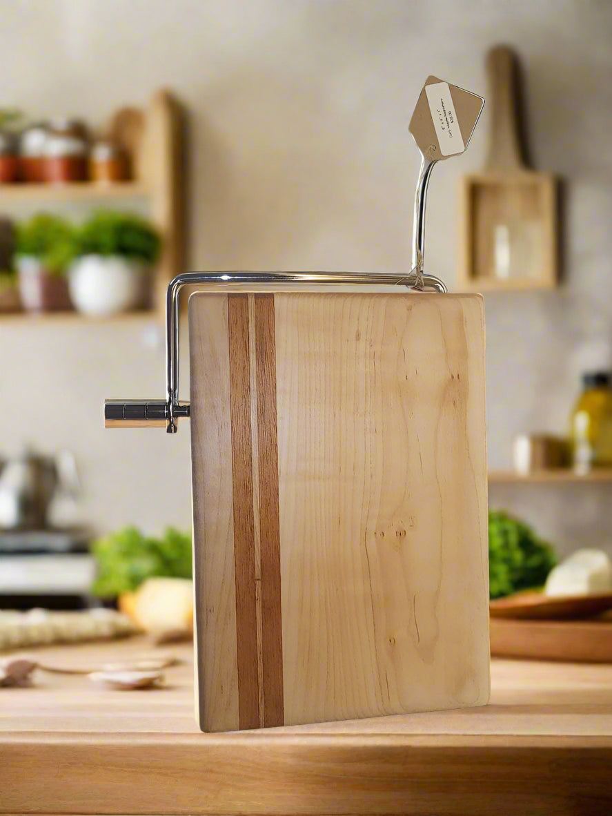 Cheese Slicer - Handcrafted Curly Maple & Mahogany, 6"x9"x1" Elegant Design