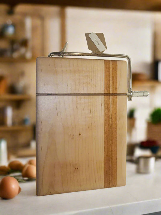 Cheese Slicer - Handcrafted Curly Maple & Mahogany, 6"x9"x1" Elegant Design