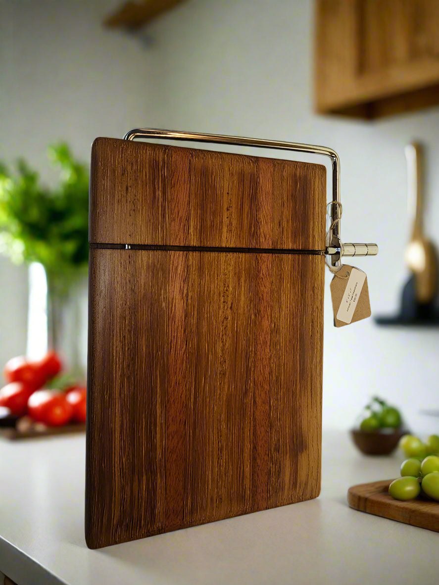 Cheese Slicer - Handcrafted African Teak & Mahogany Cheese Cutter, 6x9x1