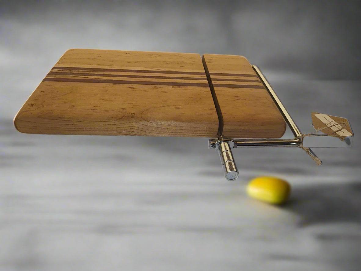 Cheese Slicer - Handcrafted Cherry, Purpleheart & Ambrosia Maple Board 6"x9"