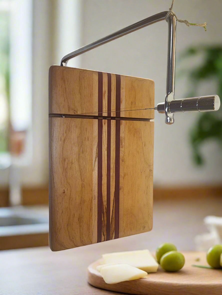 Cheese Slicer - Handcrafted Cherry, Purpleheart & Ambrosia Maple Board 6"x9"