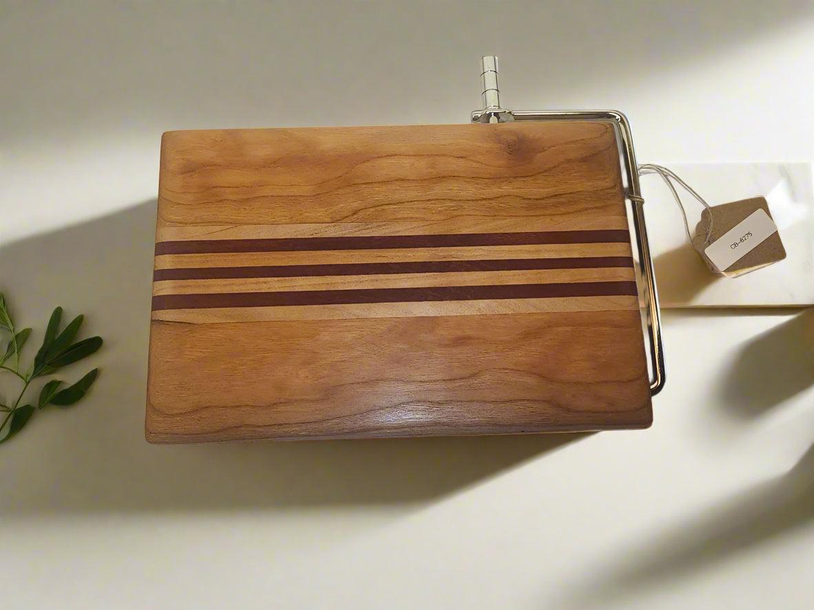 Cheese Slicer: Handcrafted Cherry, Purpleheart & Ambrosia Maple 6"x9" Slicer