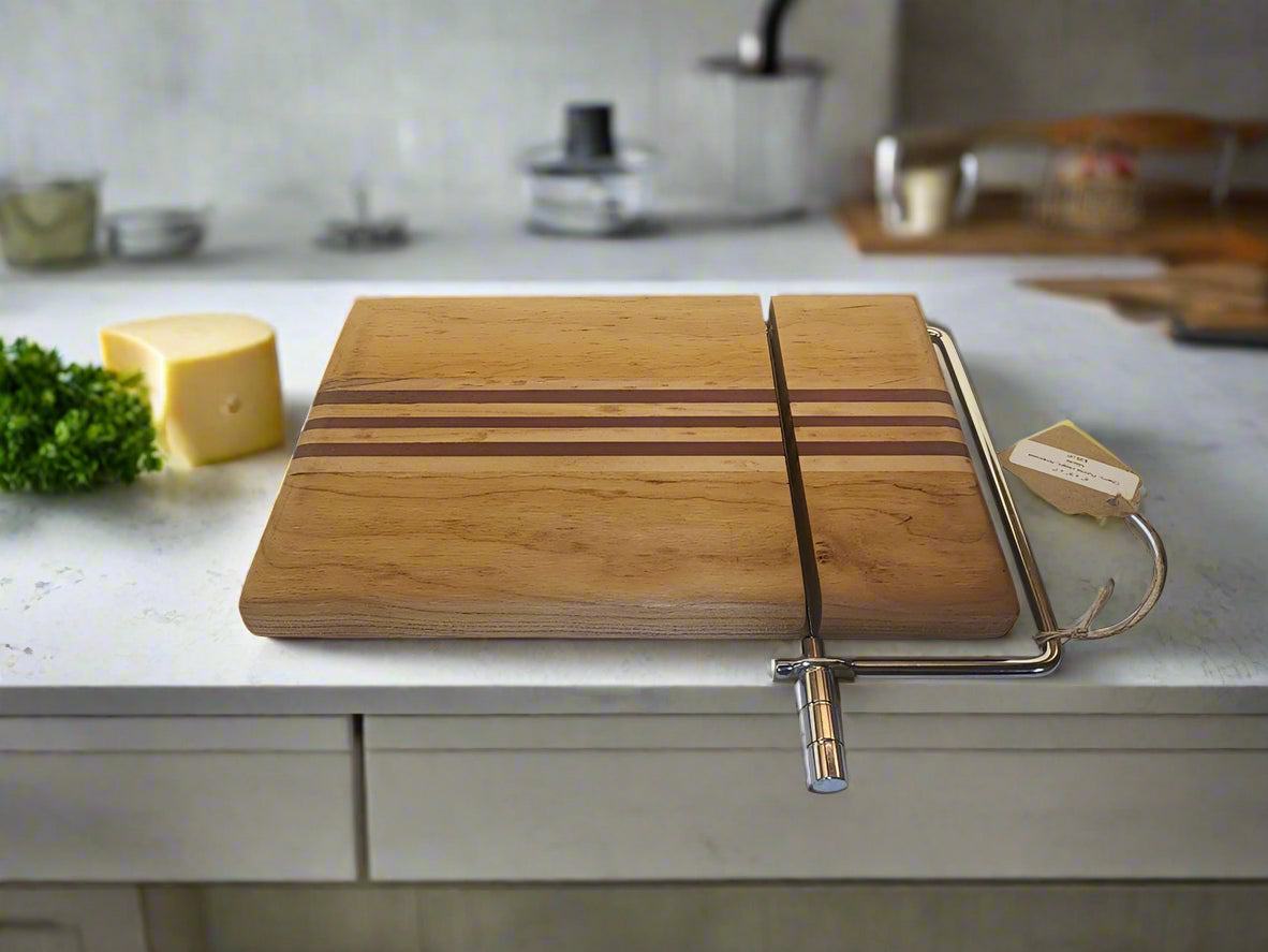 Cheese Slicer: Handcrafted Cherry, Purpleheart & Ambrosia Maple 6"x9" Slicer