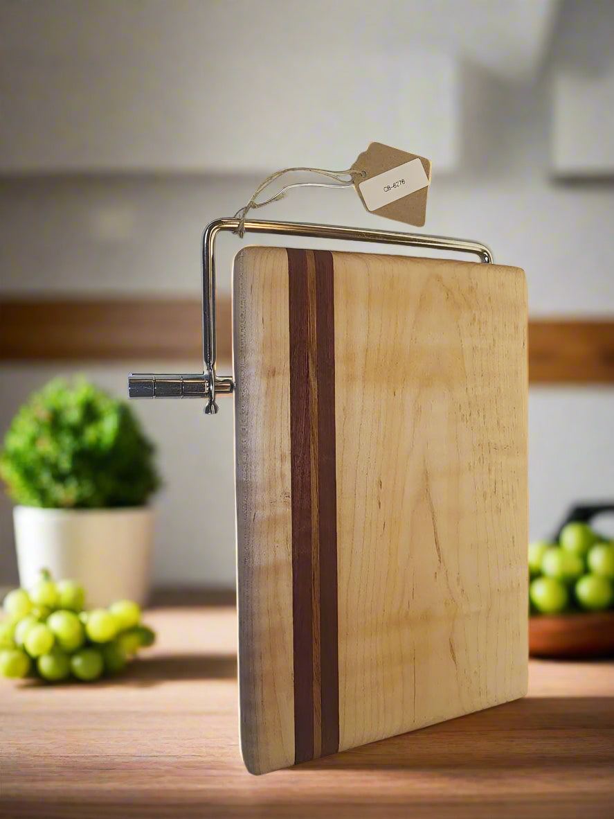 Cheese Slicer - Handcrafted Curly Maple & Teak, Compact 6"x9" Elegance