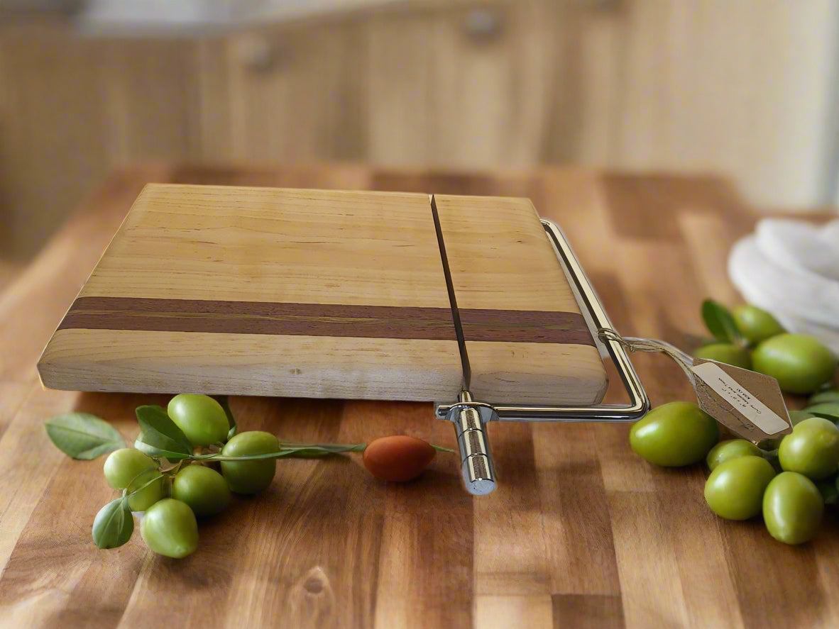 Cheese Slicer - Handcrafted Curly Maple & Teak, Compact 6"x9" Elegance