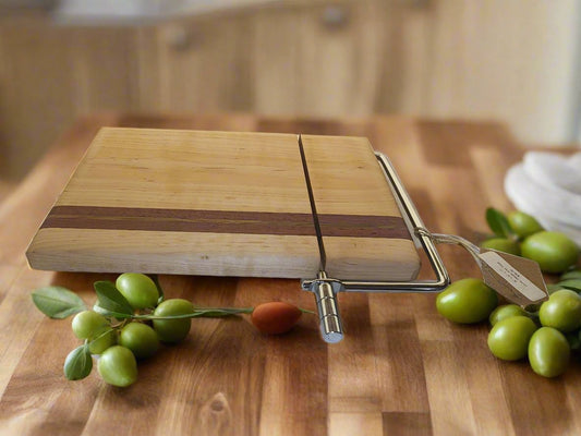 Cheese Slicer - Handcrafted Curly Maple & Teak, Compact 6"x9" Elegance