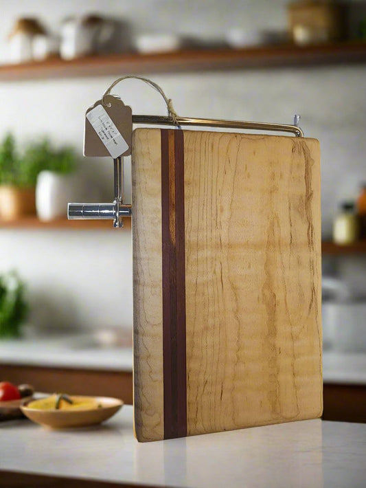 Cheese Slicer - Handcrafted Curly Maple, Purpleheart & Tigerwood 6"x9"