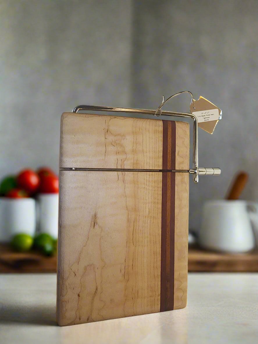 Cheese Slicer - Handcrafted Curly Maple, Purpleheart & Tigerwood 6"x9"