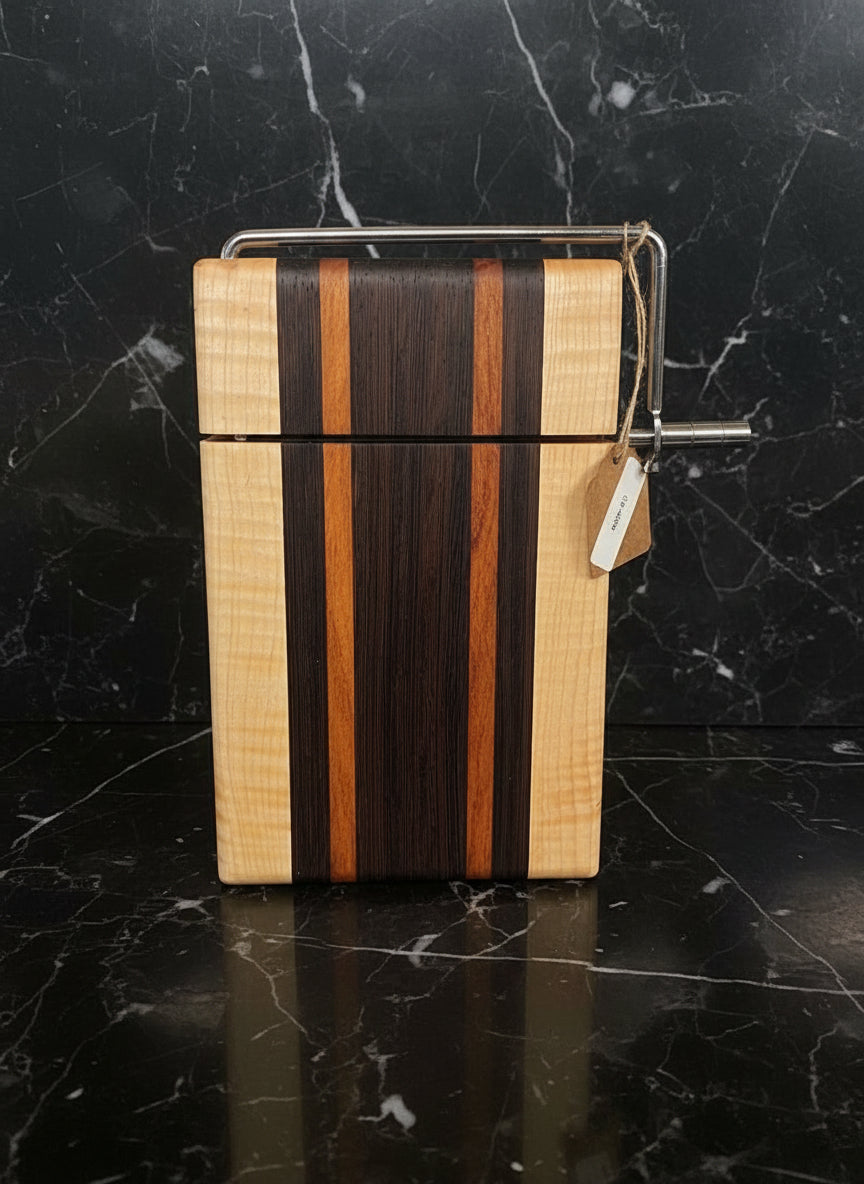 Handmade Cheese Slicer – Wenge, Curly Maple & Tigerwood (6" x 9" x 3/4")