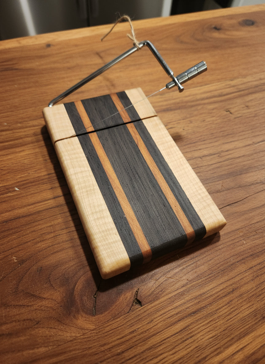 Handmade Cheese Slicer – Wenge, Curly Maple & Tigerwood (6" x 9" x 3/4")