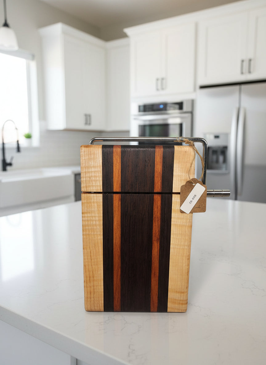 Handmade Cheese Slicer – Wenge, Curly Maple & Tigerwood (6" x 9" x 3/4")