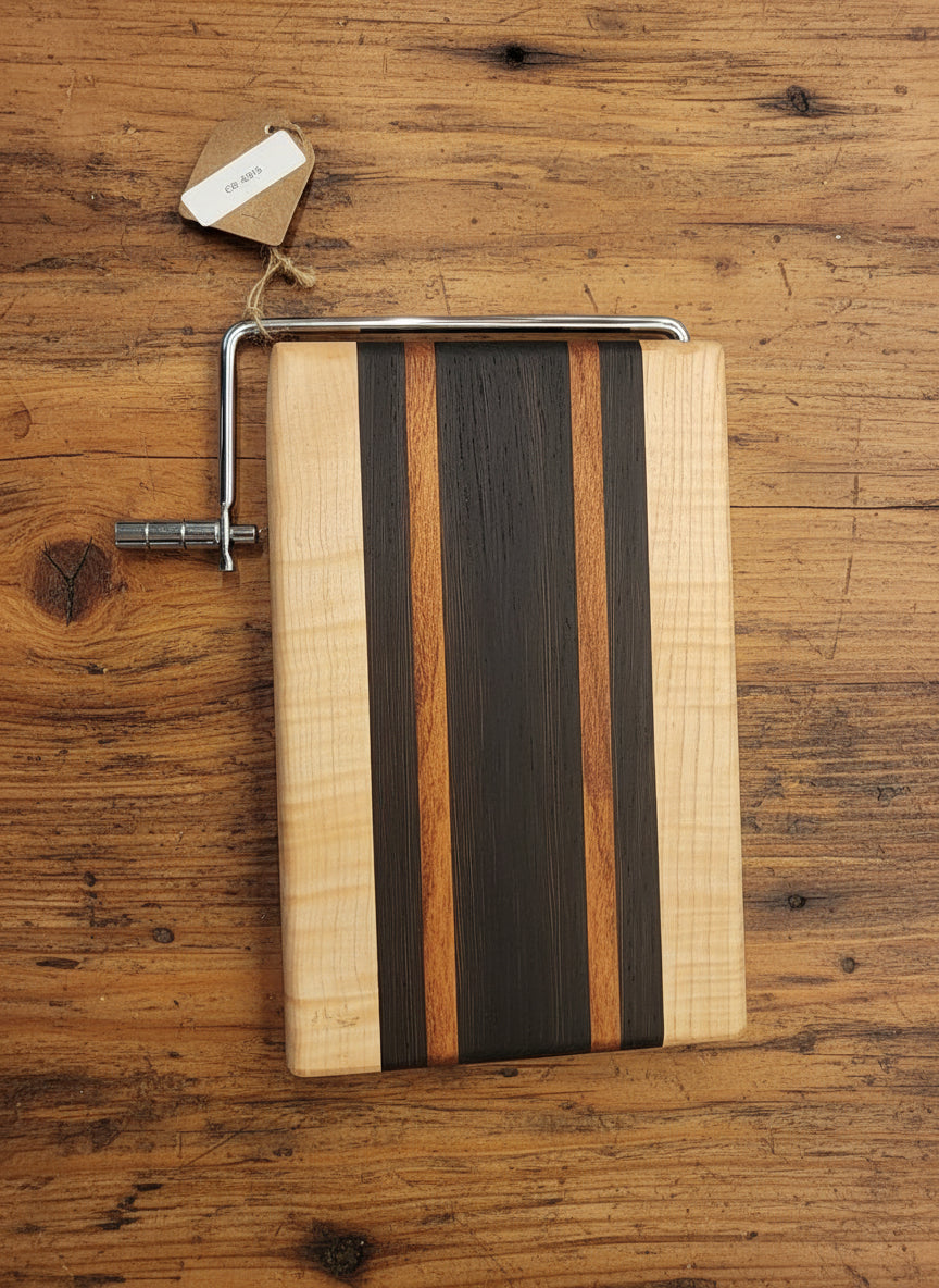 Handmade Cheese Slicer – Wenge, Curly Maple & Tigerwood (6" x 9" x 3/4")