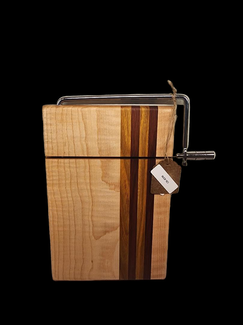 Handmade Cheese Slicer – Curly Maple, Padauk & Canarywood (6" x 9" x 3/4")