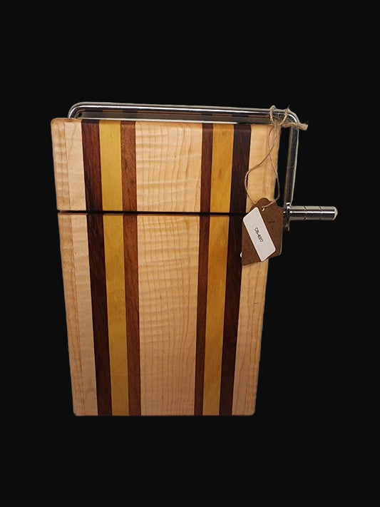 Handmade Cheese Slicer – Curly Maple, Yellowheart & Tigerwood (6" x 9" x 3/4")