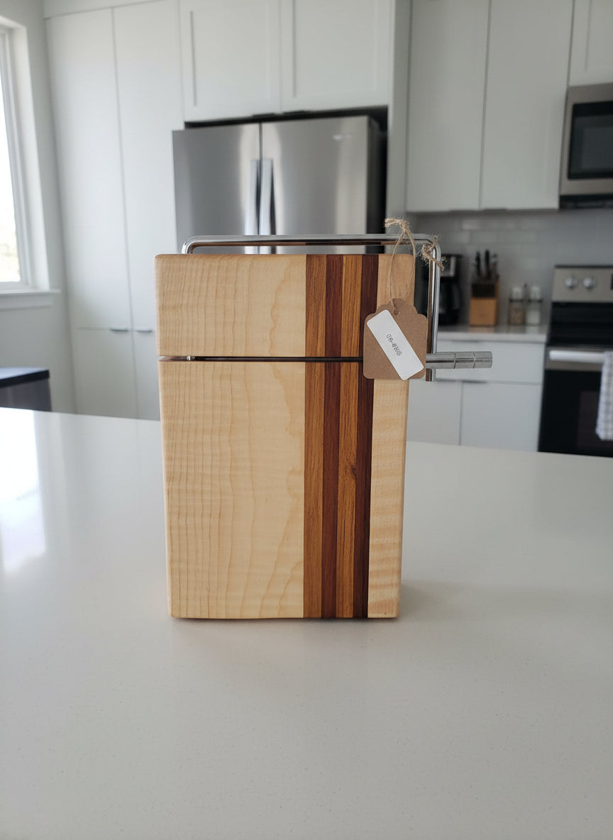 Handmade Cheese Slicer – Curly Maple, Padauk & Canarywood (6" x 9" x 3/4")