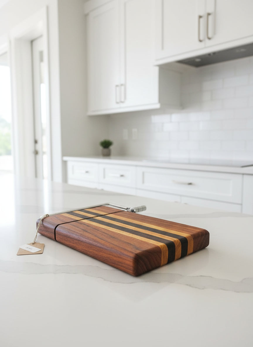 Handmade Cheese Slicer – Padauk, Canarywood & Wenge Hardwood (6" x 9")