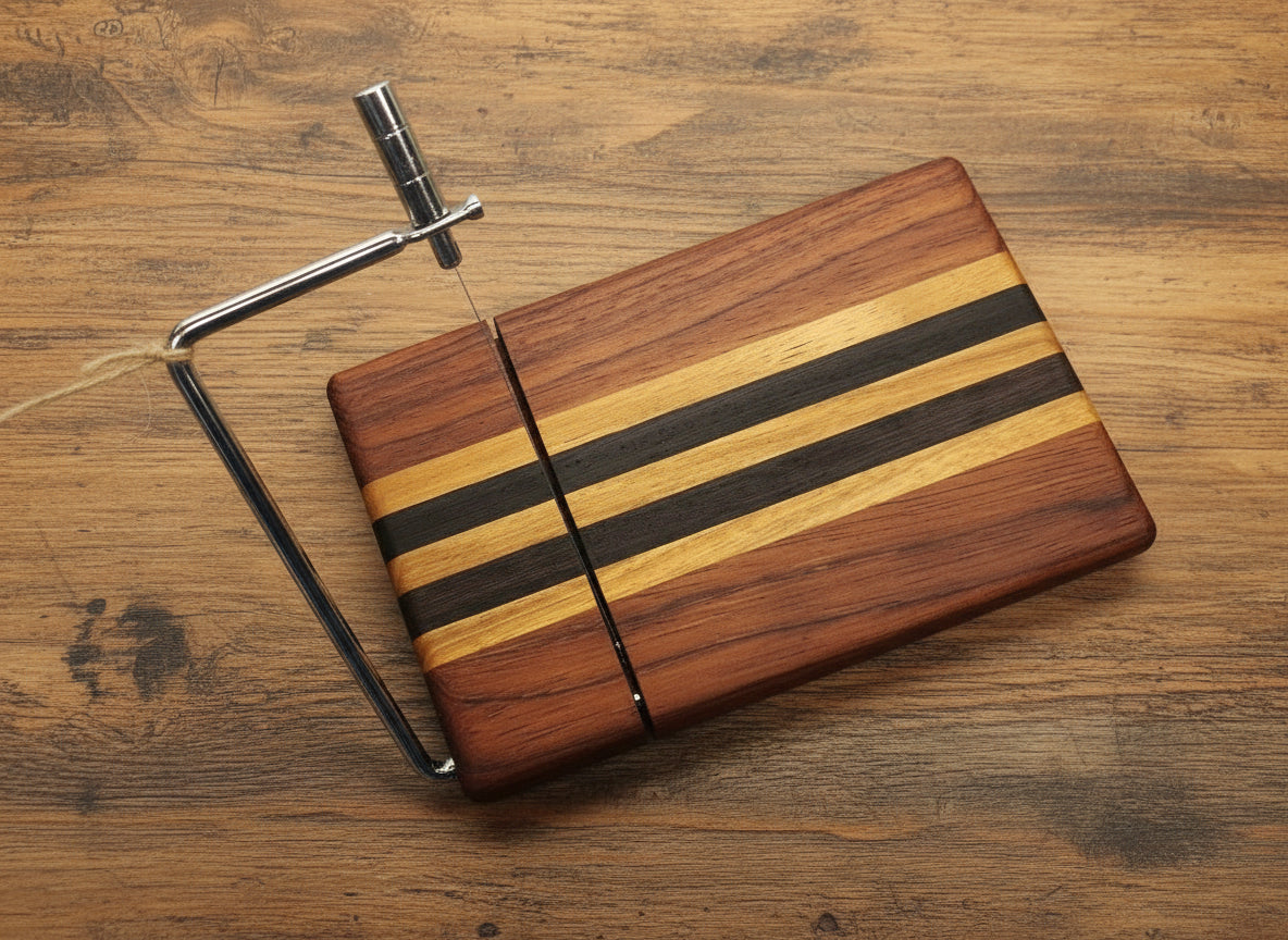 Handmade Cheese Slicer – Padauk, Canarywood & Wenge Hardwood (6" x 9")