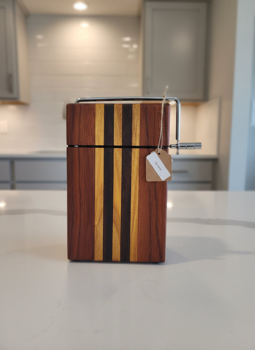 Handmade Cheese Slicer – Padauk, Canarywood & Wenge (6" x 9")