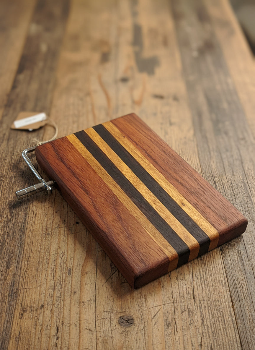 Handmade Cheese Slicer – Padauk, Canarywood & Wenge (6" x 9")