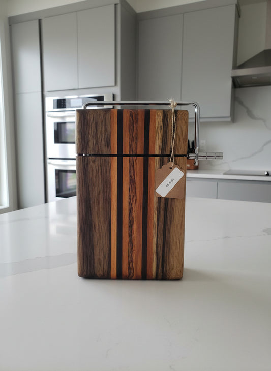 Handmade Cheese Slicer – Black Limba, Honduran Mahogany, Tigerwood & Wenge (6" x 9" x 3/4")