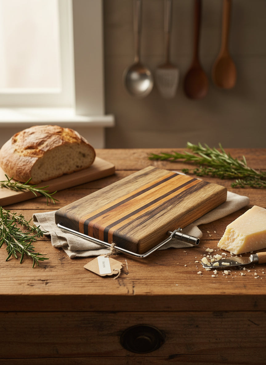 Handmade Cheese Slicer – Black Limba, Honduran Mahogany, Tigerwood & Wenge (6" x 9" x 3/4")