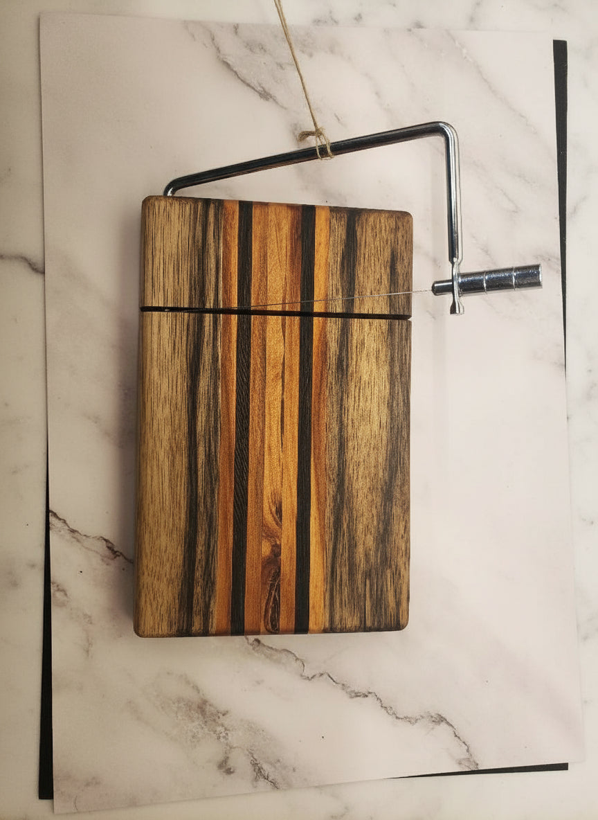 Handmade Cheese Slicer – Black Limba, Honduran Mahogany, Tigerwood & Wenge (6" x 9" x 3/4")